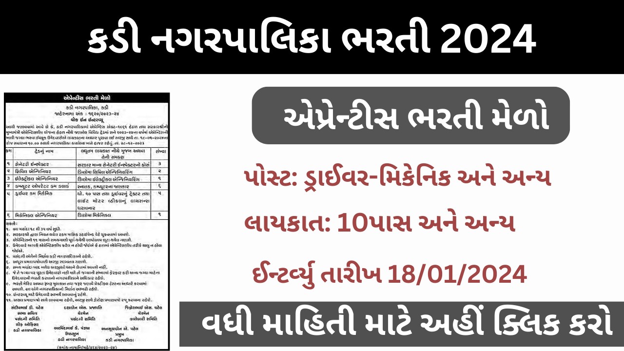 Kadi Nagarpalika Recruitment 2024